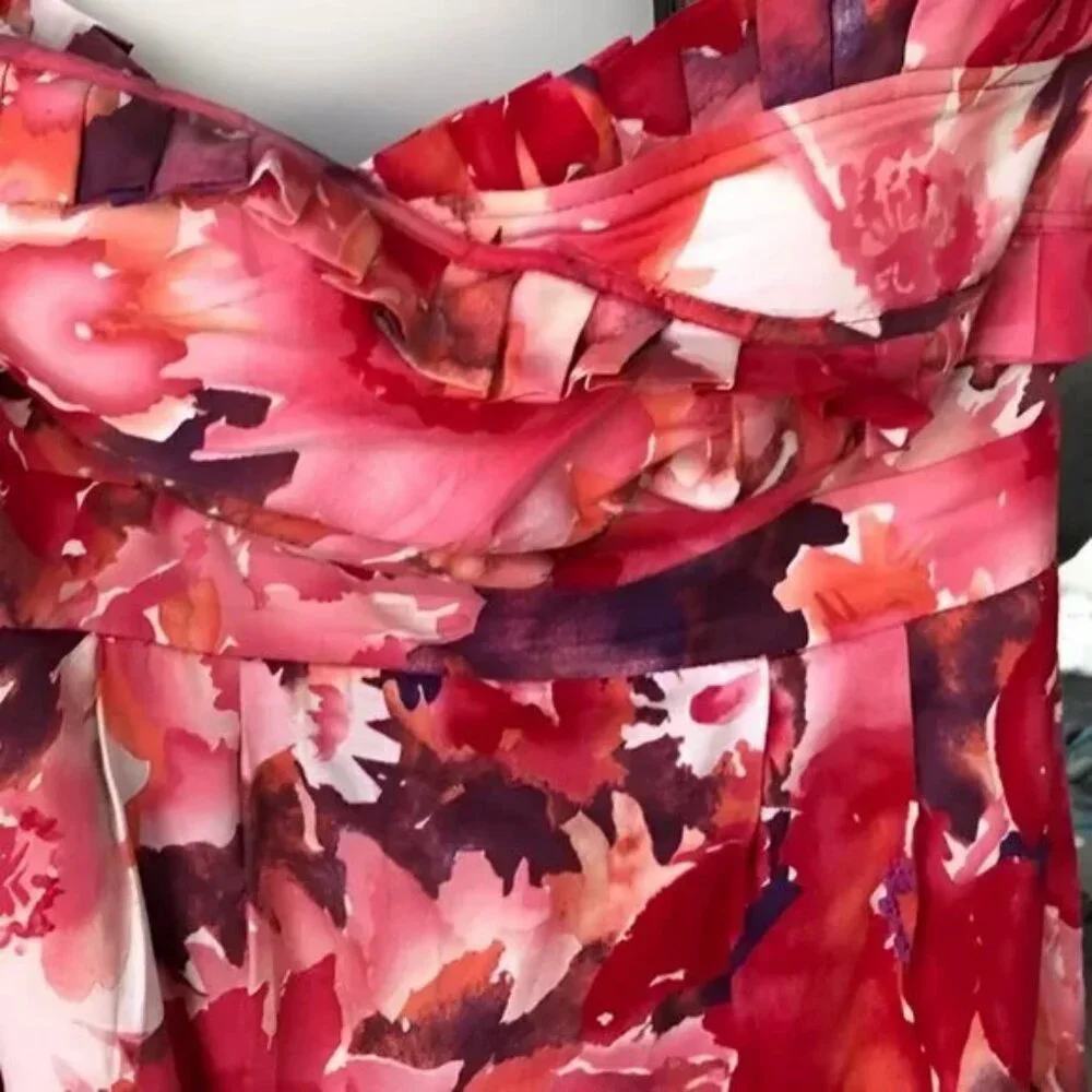 NWT Red Pink Purple Coral Sweetheart Tiered Hawaiian Floral Beach Sheath Dress M